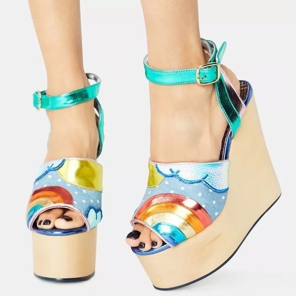 IREEGULAR CHOICE Rainbow Funshine Retro 70’s Wedges✨ - Picture 3 of 8